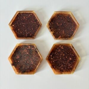 Handmade Resin Hexagon Copper Flecked Drink Coasters Barware Set of 4